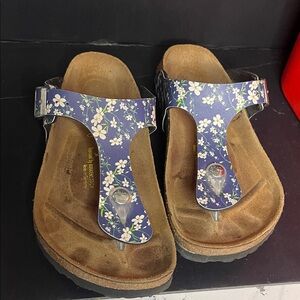 Birkenstock papillon Floral Blue Sandals with Cork Sole